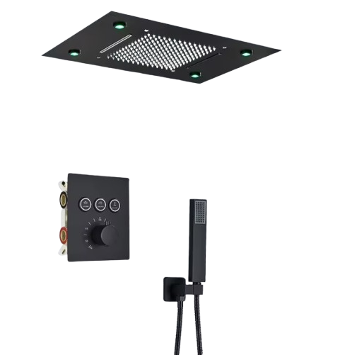 Duscharmatur-set, Deckenmontiertes Led-regen- Und Wasserfallsystem, Intelligente Ferngesteuerte Mischbatterie, Komplettset, Schwarz B