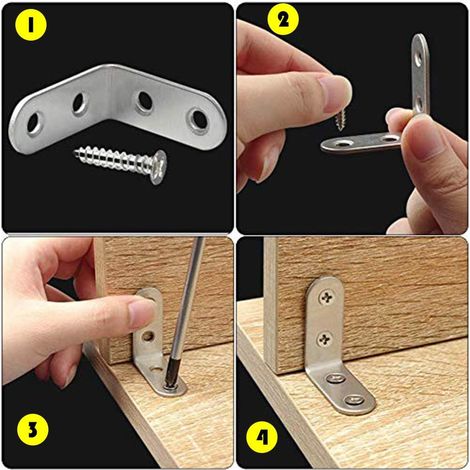 Bracket Angle - 40x40 Mm - Inox - 90 Degres - Pour Renforcement De Meuble - 20 Unites Avec 80 Vis