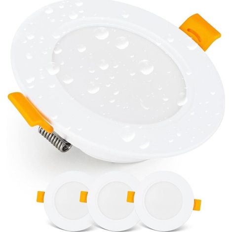 Einbau-spot Led Deckeneinbauleuchte Ip54 Für Badezimmer, Feuchträume, Warmweiß 3000k, 3er-pack Ultraflacher Runder Led-spots 7 Watt (7w) / 700 Lumen, Weiß