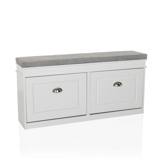 Schuhschrank / Sitzbank Estha I 104x24x47,5 Cm 2 Schuhklappen Weiß/grau Hjh Living