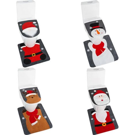 Aiperq Set Of 4 Christmas Toilet Lid Ornaments Christmas Snowman Faceless Old Man Santa Elk Toilet Seat Cover Set Bathroom Decorations
