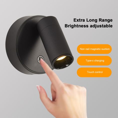 Modern Magnetic Wall Lamp With Projector – Dimming Bedside Touch Switch – Flicker Free Eye Protection Adjustable Lighting Angle Usb C Rechargeable
