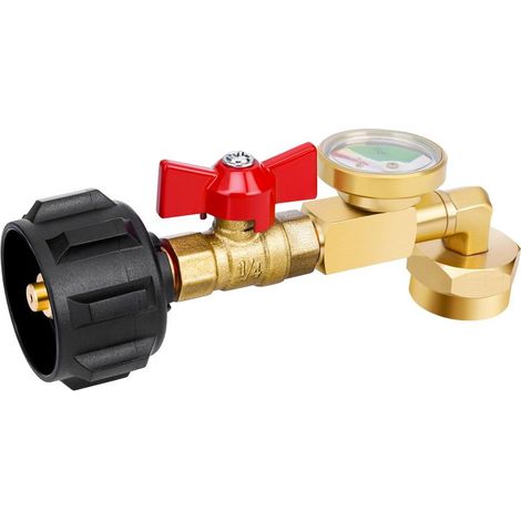 Propane Converter 20lb To 1lb – Camping Valve With Pressure Gauge Glow In Dark – Upgraded 90 Degree Elbow Fill 1lb Bottles From 20lb Tanks – Compatible Heaters Grills Stoves