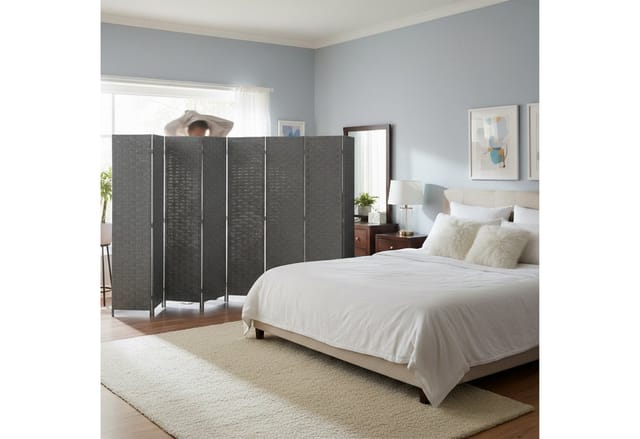 Relaxdays Paravent Raumteiler, Hxb: 170 X 320 Cm, Faltbarer Raumtrenner, 8-teiliger Sichtschutz, Holz & Papierseil, Weiß