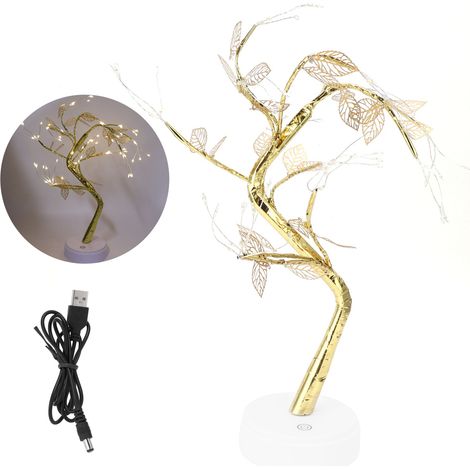 Veilleuse-arbre Lumineux Diy 72 Led Feuillage Doré - Lampadaire Usb Ou Batteries (aa) Pour Décor Maison, Festif & Cadeau - Branches Flexibles Sculpture Lumière
