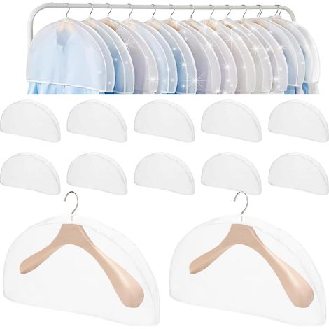 12 Pack White Clothes Covers: Transparent Dust Cover, Shoulder Cover, Clothes Bag For Suits, Clothes Bags For Suits, Dresses, Coats, Clothes Moth Proof
