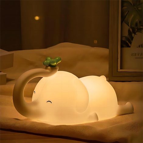 Veilleuse Éléphant En Silicone - 3 Niveaux D'Intensité Led, Rechargeable Par Usb, Avec Minuterie - Lampe Idéale Pour La Chambre De Bébé, Décoration Et Aide Au Sommeil
