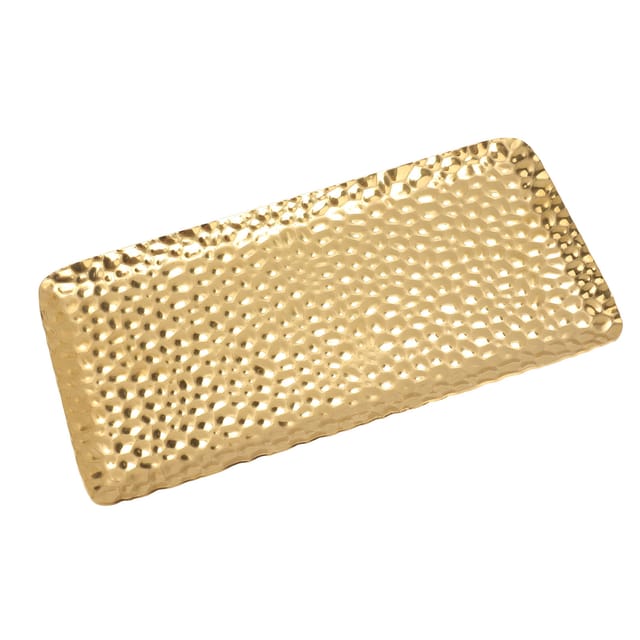 Serviertablett Aus Gehämmertem Edelstahl, Geruchsneutral, Für Wohnzimmer, Schlafzimmer, Küche Oder Badezimmer, Goldfarben, Maße 19,5 X 9,5 Cm