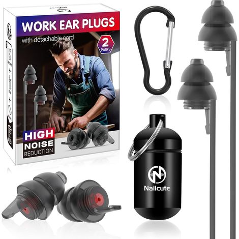 Bouchons D'Oreille Anti Bruit 2 Paires, Boules Quies De Travail Avec Cordon, Protection Auditive Pour Milieu Bruyant Ou Stressant, Prévient Les Lésions Auditives, Ear Plugs Work Earplugs