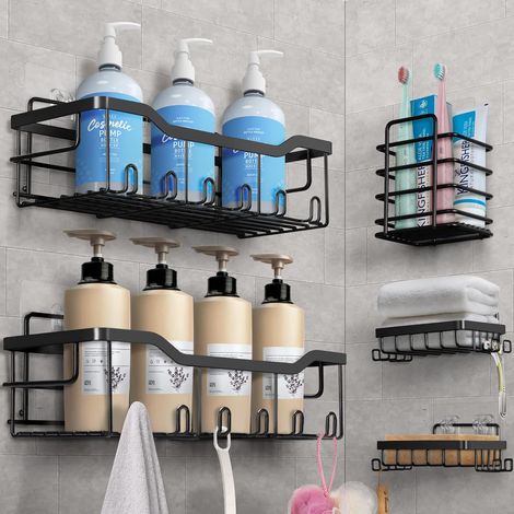 Shower Shelf No Drilling, 5 X 304 Stainless Steel Bathroom Accessories, Black