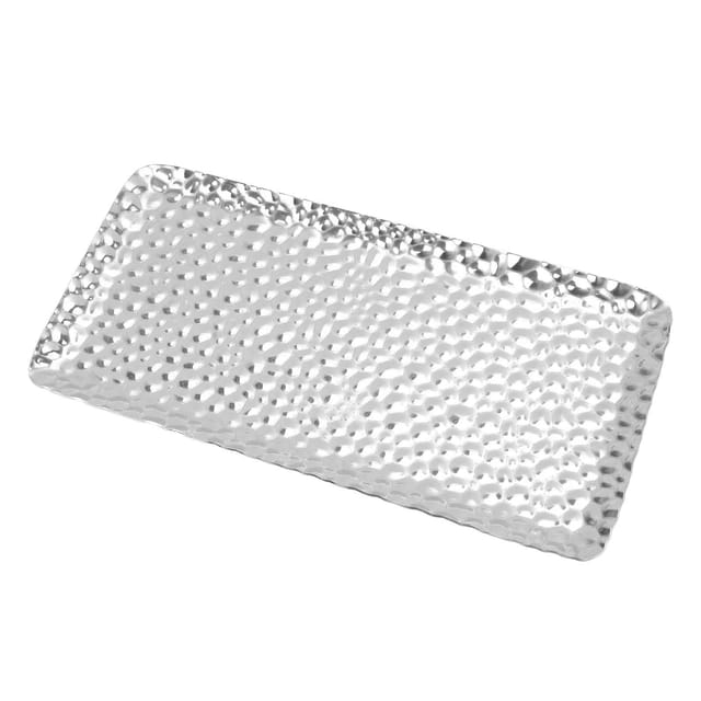 Serviertablett Aus Gehämmertem Edelstahl, Geruchsneutral, Für Wohnzimmer, Schlafzimmer, Küche Oder Badezimmer, 19,5 X 9,5 Cm, Silberfarben