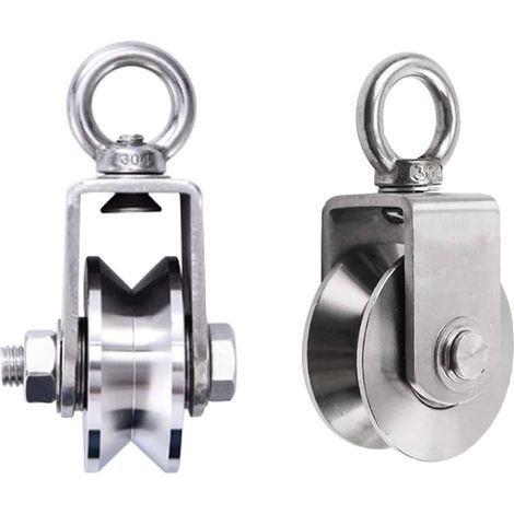 Pulley Block - 304 Stainless Steel Single Sheave Pulley With Swivel Hook - For Wire Rope - Indoor Outdoor Use - 2 Pieces