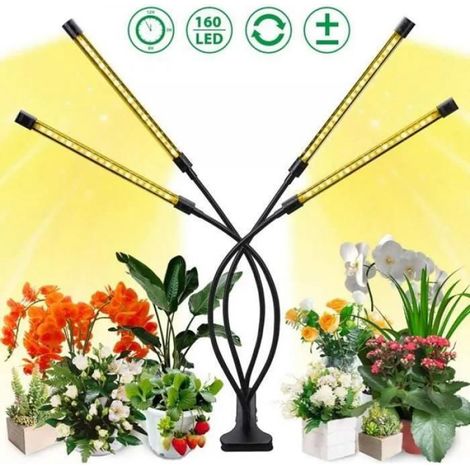 Plant Grow Light - 160 Pcs 40w Led - 5 Niveaux Réglables - Full Spectrum, Lampe À Pince À Quatre Tubes