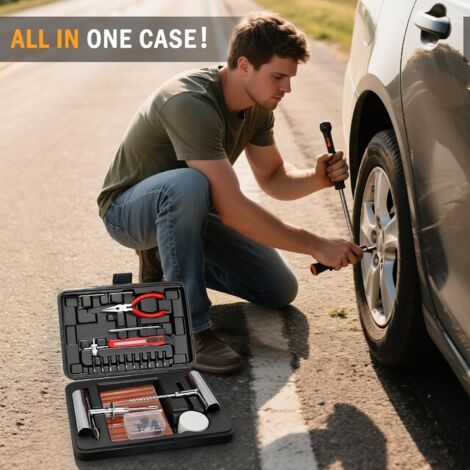 Tire Repair Kit, 70 Pcs Professional Heavy Duty Tire Plug Kit, Tire Patch Kit For Fix A Flat, Tubeless Tire Puncture Change Tool Kit For Car, Motorcycle, Truck, Atv, Tractor, Rv, Suv, Trailer