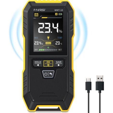 Wmt-10 Rechargable Wood Moisture Meter, Pinless Moisture Meter For Wood, Wall, Firewood, Support Data Hold And Record, Flashlight, Humidity Detector For Lumber Concrete Building