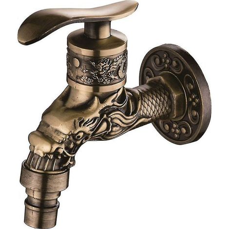 Washing Machine Faucet Retro Vintage Carved Home Sink Garden Single Faucet Water Tap--yh B005 Ancient Cyan