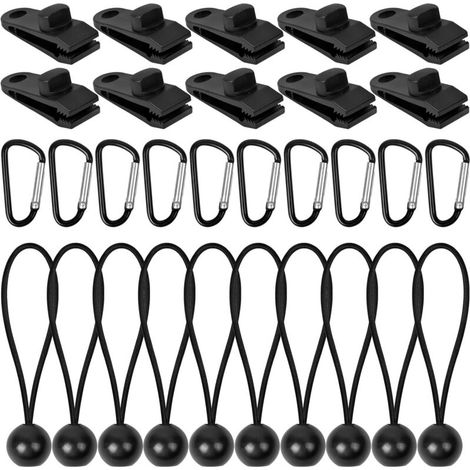 30 Stück Robuste Planenklammern Mit Elastischem Seil Und D-förmigen Karabinerhaken, Ideal Für Den Außenbereich, Zelte, Markisen, Camping, Wohnwagen Und Abdeckungen