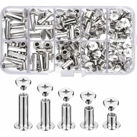 80-teiliges Ensemble Chicago Schrauben-set 5 Größen Kreuzschlitz-rundkopf-metallschrauben Post Chicago Bolzen Für Diy Bindung Lederdekoration