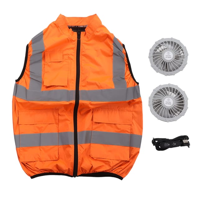 Kühlende Jacke Mit Ventilator, Wiederaufladbare, Reflektierende, Klimatisierte Arbeitsweste, Größe Xxl, Fluoreszierendes Orange
