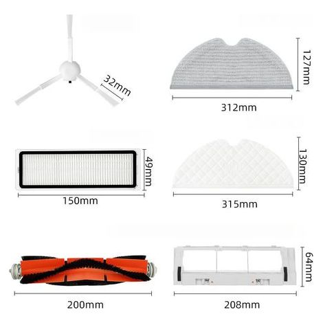 Accessories For Xiaomi Mijia Robot Vacuum Cleaner, Compatible With 1c/2c/1t/f9 Models, Including Main Brush/side Brush/filter/filter Cartridge/mop Cloth.