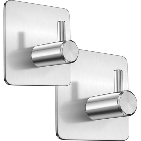 2 Silver Towel Holder,self Adhesive,hooks,coat Hooks,robe,stainless Steel,bathroom,back Of Door Hook,sticky,3m,stick On,towel Holders For Bathrooms,tea Towels,kitchen