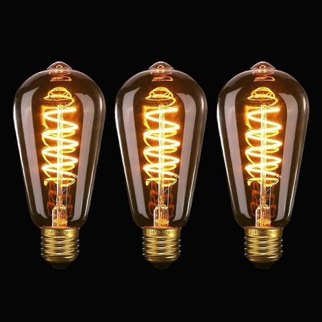 St64 Led E26 Vintage Edison Light Bulbs, Light Amber Glass, Dimmable, 4w(40w Equivalent)300 Lumens, 2500k Warm White, Spiral