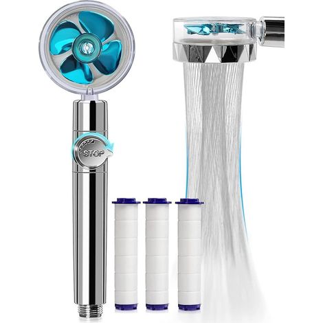 Handbrausekopf (blau), Wassersparender Duschkopf Mit Antikalk-funktion, Hochdruck-propeller-duschkopf, 3-stufiges Filtersystem