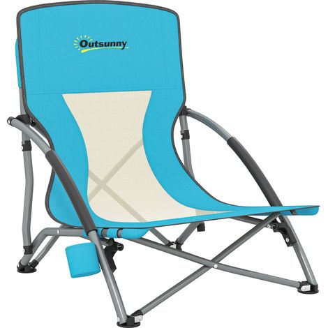 Klappbarer Strandstuhl, Leichter Camping-klappstuhl, Tragetasche, Getränkehalter, 58 X 55 X 62 Cm, Blau
