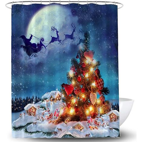 X Wasserdichter Duschvorhang Aus Polyester Mit Haken (180 X 180 Cm) Für Die Weihnachtliche Badezimmerdekoration