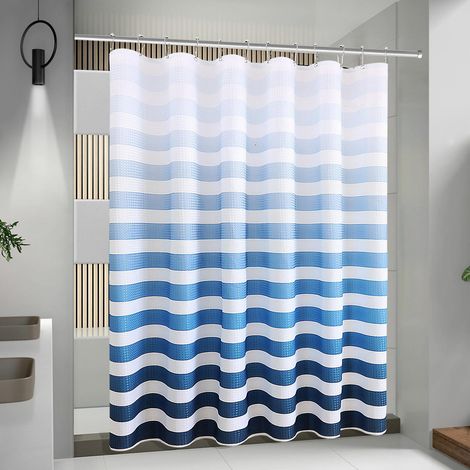 Duschvorhang 180 X 180 Cm, Blau Gestreift, Wasserdichter Duschvorhang Aus Bedrucktem Polyester