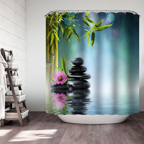 Duschvorhang Aus Polyester, 180 X 200 Cm, Stoffduschvorhang, Duschvorhang Mit Türkisfarbenem Blumenmuster