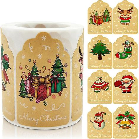 300 Blatt/rolle Kraftpapier-weihnachtsaufkleber, 8 Verschiedene Muster, Zum Verschließen Von Weihnachtsgeschenkboxen