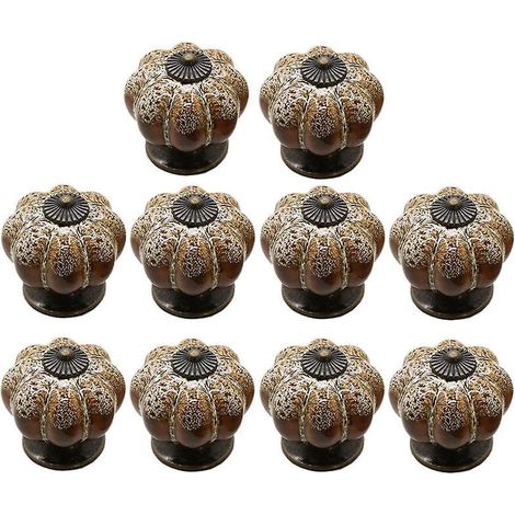 10 Stück Vintage-schubladenknöpfe Aus Brauner, Kürbisförmiger Keramik Mit Schrauben