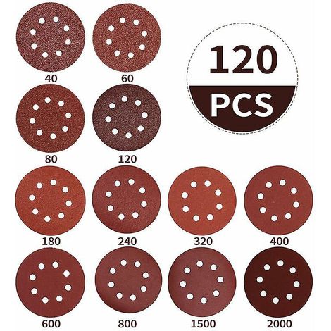 120-teiliges Schleifscheiben-set, 125 Mm 8-loch-schleifpapier, Geeignet Für Exzenterschleifer, Körnung 10 X 40/60/80