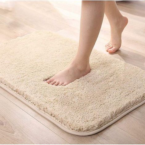(beige, 40 X 60 Cm) Extra Dicke, Rutschfeste Und Saugfähige Badematte Aus Chenille, Maschinenwaschbar