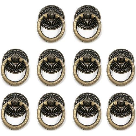 10 Stück Vintage-schubladenknöpfe, Ring-türgriffe Für Möbel Aus Zinklegierung Mit Bronzeschrauben