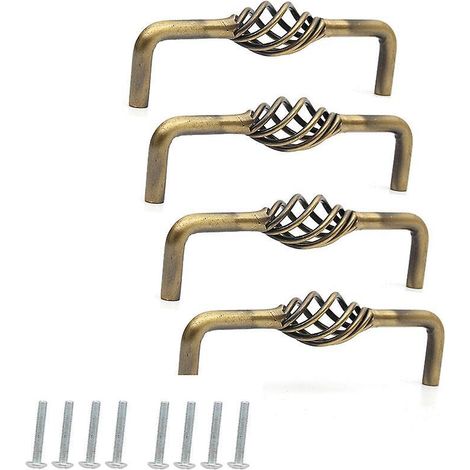 Set Mit 4 Vintage-schubladengriffen Aus Bronze (96 Mm) Inklusive Schrauben, Hohlprofil, Für Schranktüren