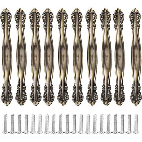 Set Mit 10 Bronzegriffen – 64 Mm Vintage-möbelgriffe, Geschnitzt, Für Schrankschubladen, Inklusive Schrauben