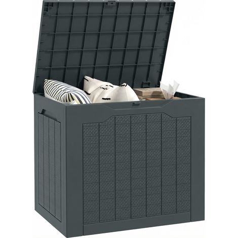 93-liter-gartenbox Mit Eingelassenen Griffen. Wasserdichte Aufbewahrungsbox Für Den Außenbereich, 56 X 41 X 50 Cm. Dunkelgrau.