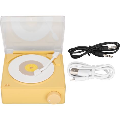 Drehbarer Bluetooth-wecker Aus Vinyl – 360°-stereo-lautsprecher Mit Weckfunktion – Retro-design – Netzteil: 5 V/1 A – Gelbes Modell