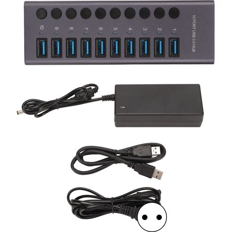 10-port-usb-3.0-hub Mit Separatem Netzteil, Schnellladefunktion Und Datenübertragung, Eu-stecker 100–240 V