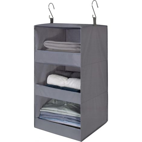 Hängende Aufbewahrung, Faltbares Hängeregal, Aufbewahrungsorganizer Mit 3 Fächern, Kleiderorganizer, Schrankaufbewahrung, Kleiderschrank, Kleiderständer, Hängeorganizer, Grau