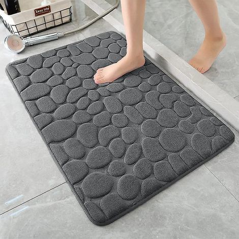 40 X 60 Cm Graue Eingangsmatte/badematte Aus Memory-schaum Mit Hydrophilem Kieselsteinmuster, Superfeinen Fasern, Rutschfest Und Weich Für Badezimmer Und Badewanne