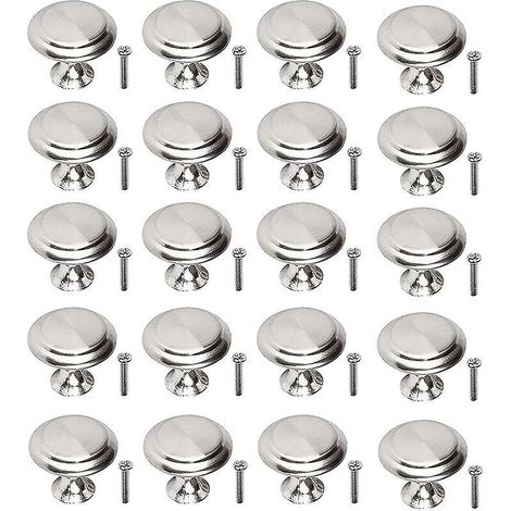 20 Stück 30 Mm Edelstahl-möbelgriffe, Runde Knöpfe Für Schubladen, Schränke Und Kleiderschränke Mit Schrauben