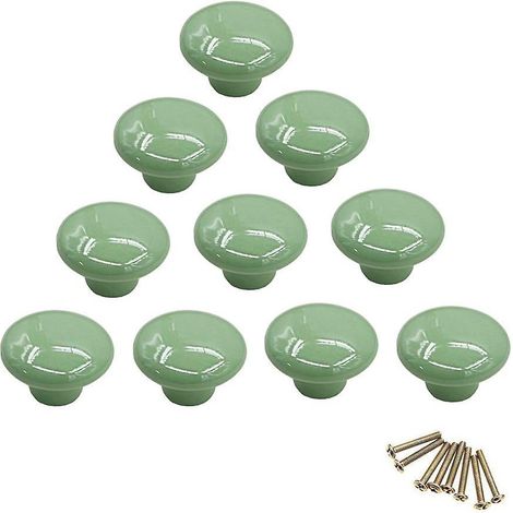 Set Mit 10 Runden Keramik-schrankknöpfen (grün) Mit Einem Loch Für Schubladen, Schränke, Kommoden Und Türen