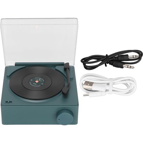 Drehbarer Bluetooth-wecker Aus Vinyl – 360°-stereo-lautsprecher Mit Weckfunktion – Retro-design – Netzteil: 5 V/1 A – Schwarzgrün