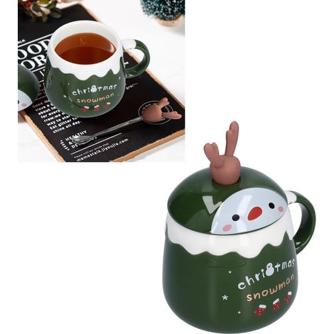 450-ml-weihnachtsbecher Mit Deckel Und Löffel – Elegante Keramiktasse Für Kaffee, Tee Oder Milch – Für Büro Und Zuhause – Modern Und Praktisch