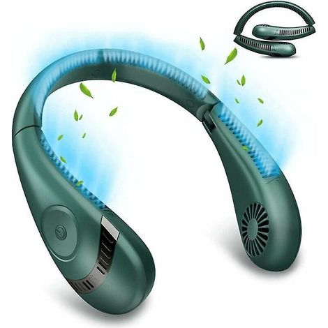 (grün) Tragbarer Nackenventilator, Faltbarer Nackenventilator 5000 Mah, Blattloser Tragbarer Ventilator, Leise, Klingenlos, Kühlend