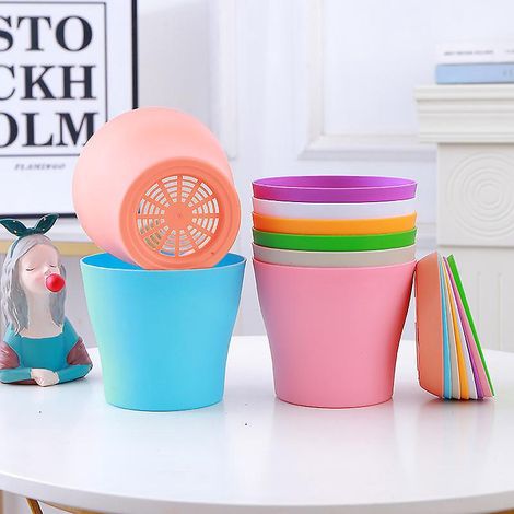 Kleine Kunststoff-blumentöpfe (14 Cm) Mit Untersetzern, Pflanztöpfe Für Balkon Und Garten, 8 Farben