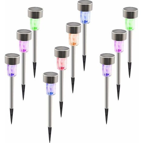 (10 Bunte Lampen) Solar-gartenleuchte Für Den Außenbereich – Wiederaufladbare Solarlampe Für Den Außenbereich, Wasserdicht Und Sicher, Edelstahlrohr
